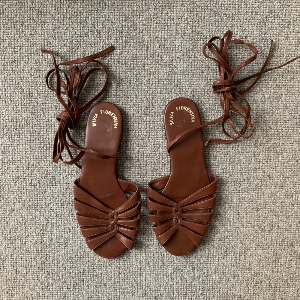 Silvia Fiorentina brown leather wrap sandals.